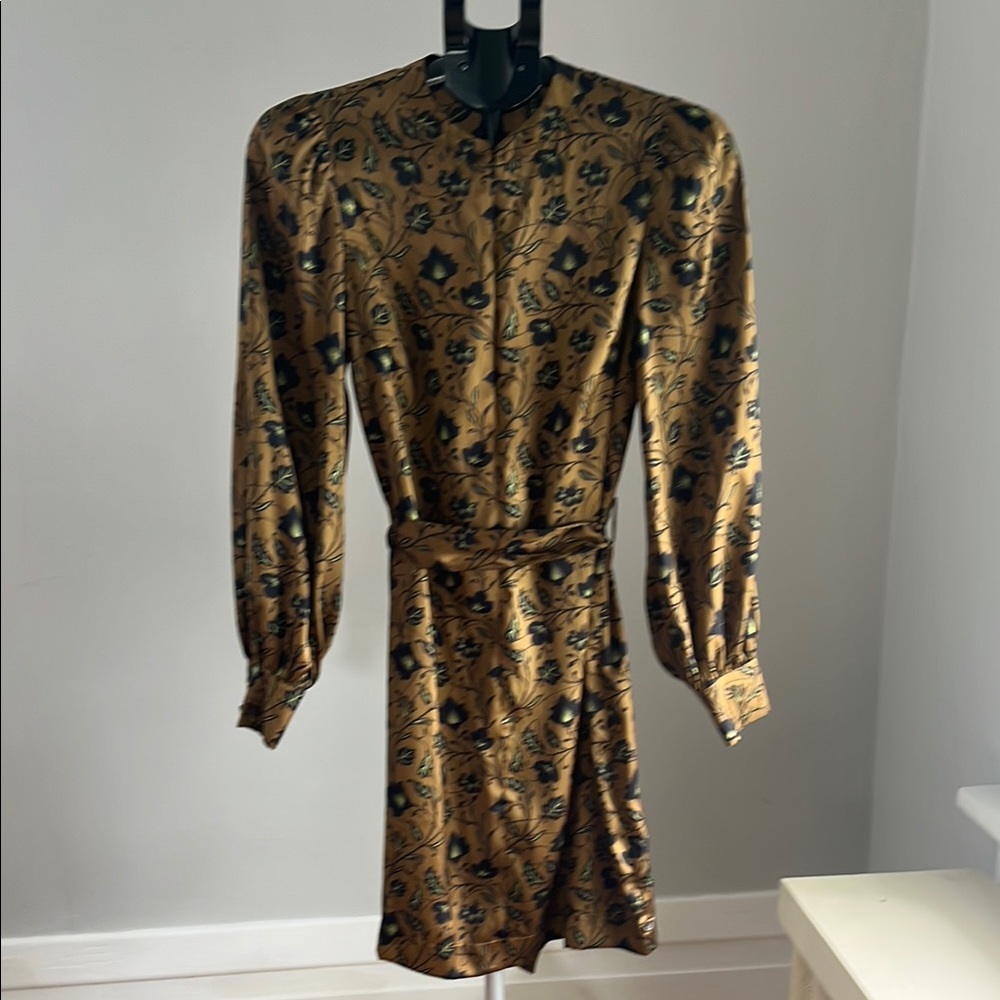 Scotch & Soda Gold and Black Sheath Dress with Bishop Sleeves